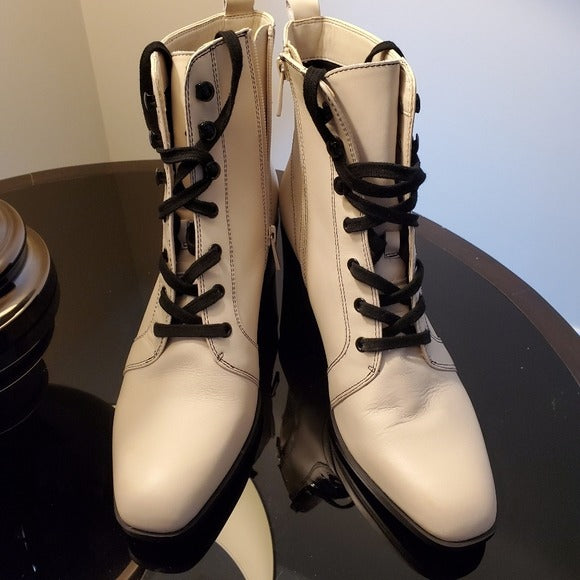 Naturalizer Sevilla Off White Leather Lace Up Booties SZ 9.5