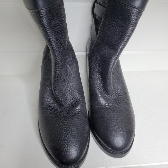 Stuart Weitzman Joplin Buckled Black Pebble Leather Boot Women's SZ 8.5