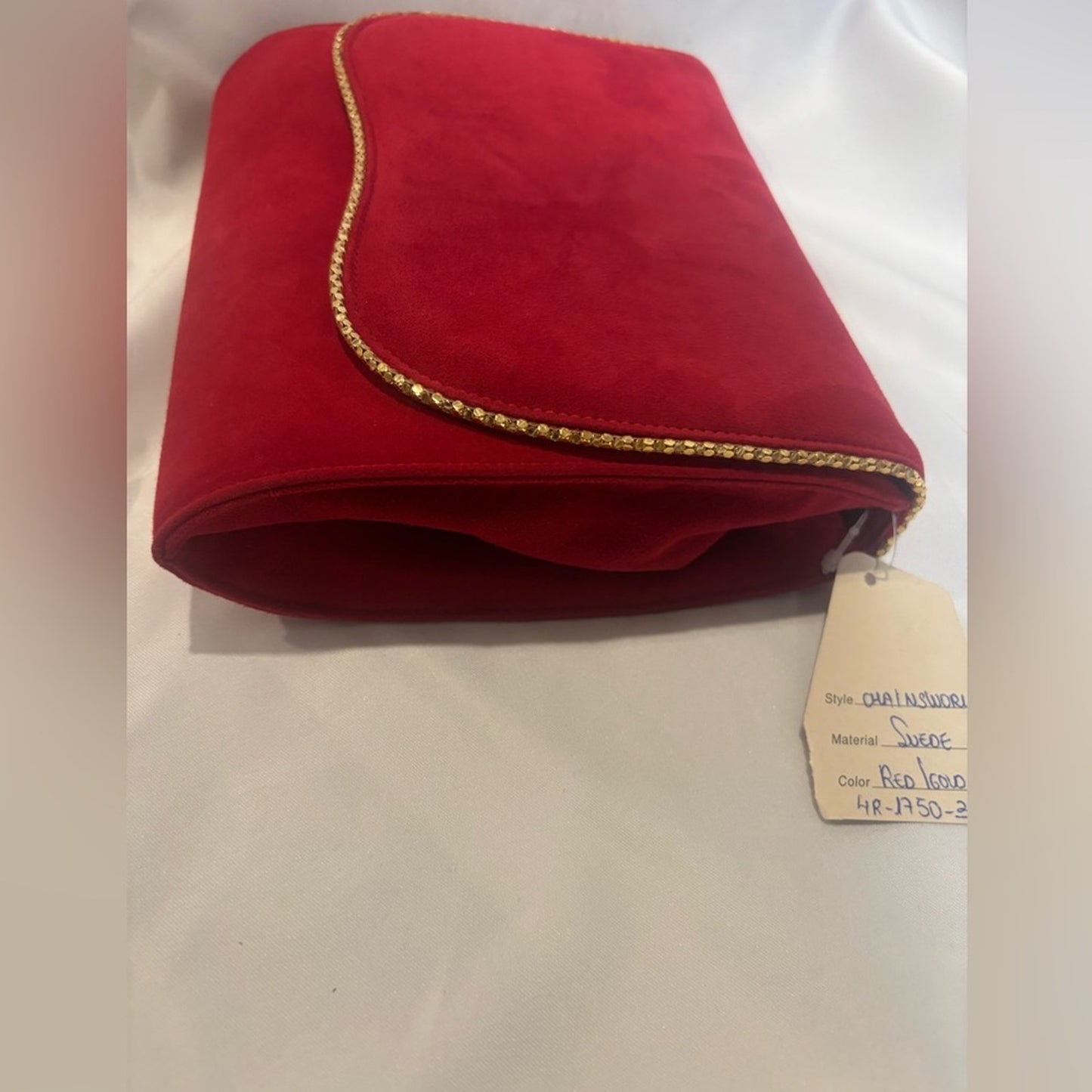 Vintage Stuart Weitzman “Chain Swirl” Red Suede Clutch