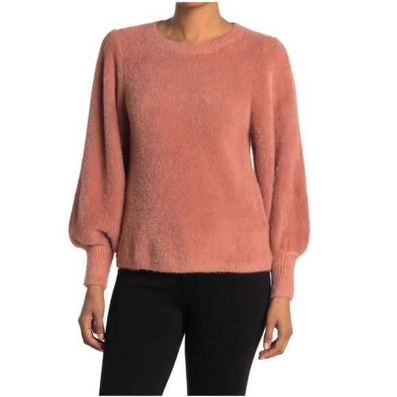 MAISIE Franco Fuzzy Sleeve Sweater In Dusty Pink SZ Med