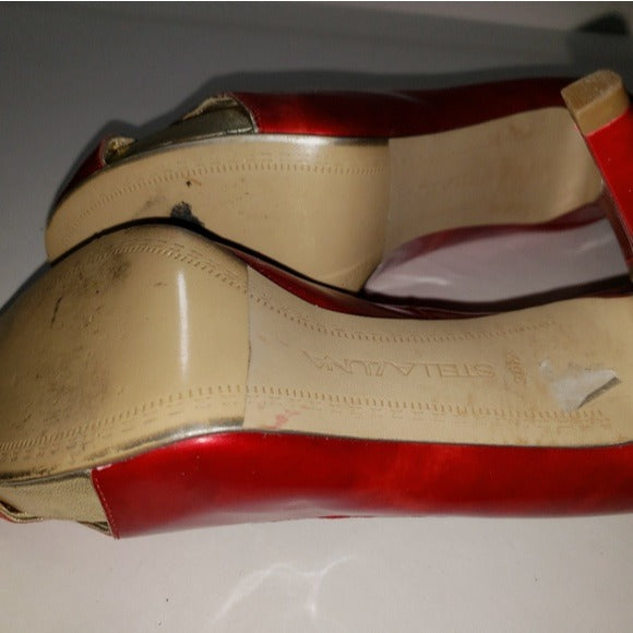 Stella Luna Red Patent Leather Peep Toe Women's Stilettos
