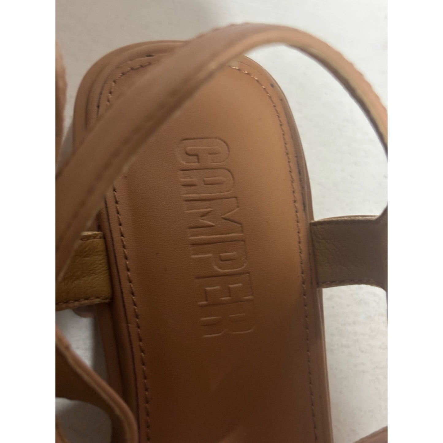 Camper Kora Tan Block Heel Sandals Ankle SZ 40