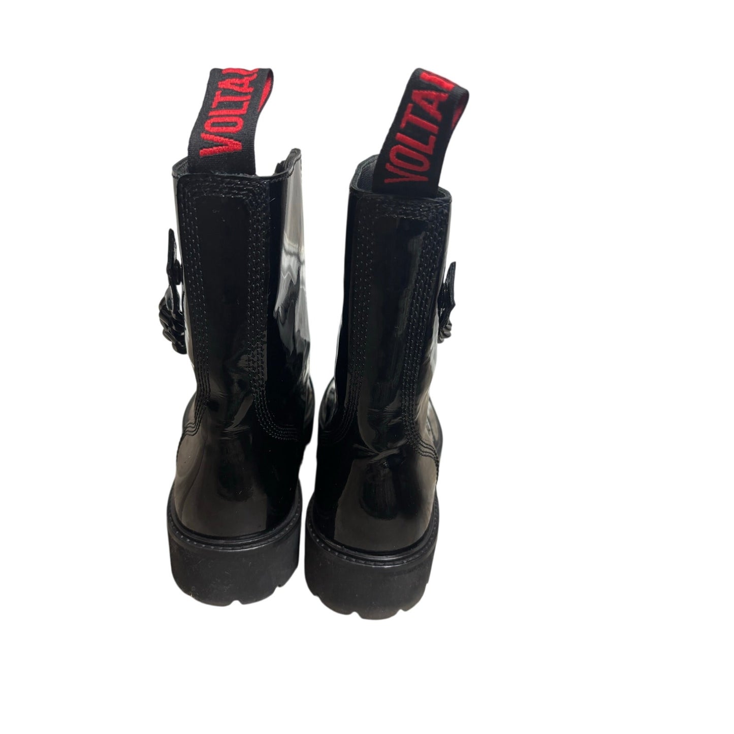 Voltaire Black Patent Leather Combat Boots w/ Zipper + Chain Detail SZ 40 EU / 9–9.5 US