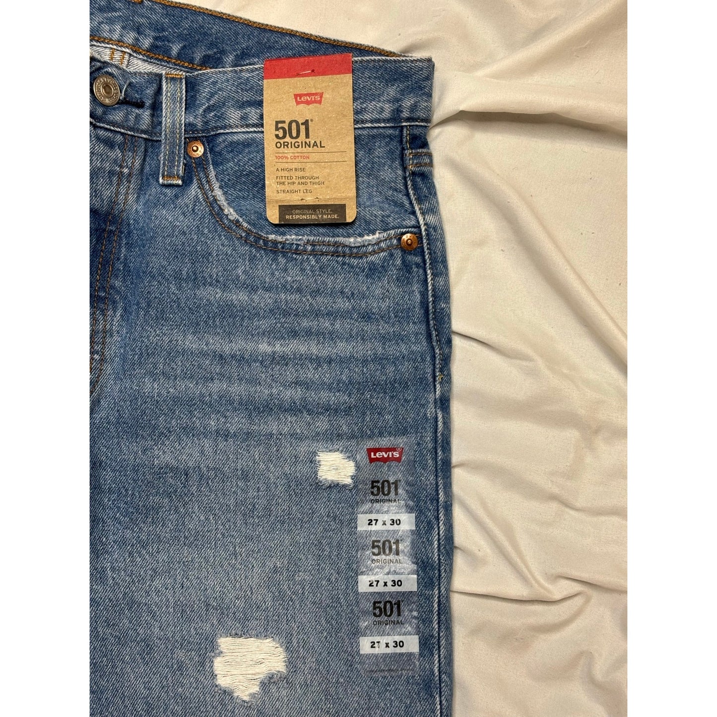 Levi’s 501 Original Distressed High Rise Straight Leg Jeans SZ 27X30