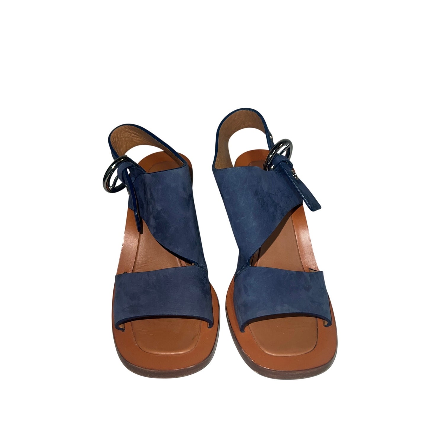Celine Phoebe Philo Navy Suede Ring Slingback Metal Heel Sandals SZ 36