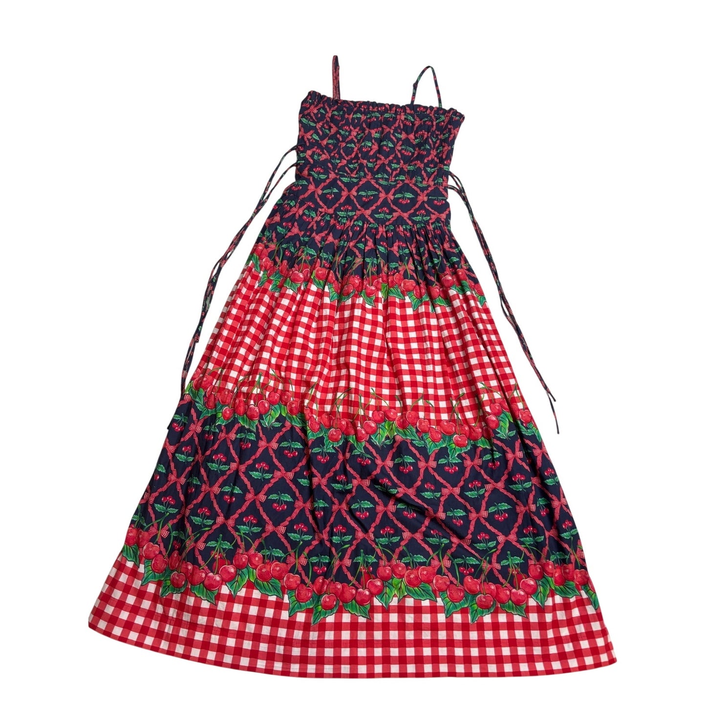 Damson Madder Kelia Cherry Pie Smocked Midi Dress US 4 UK 8