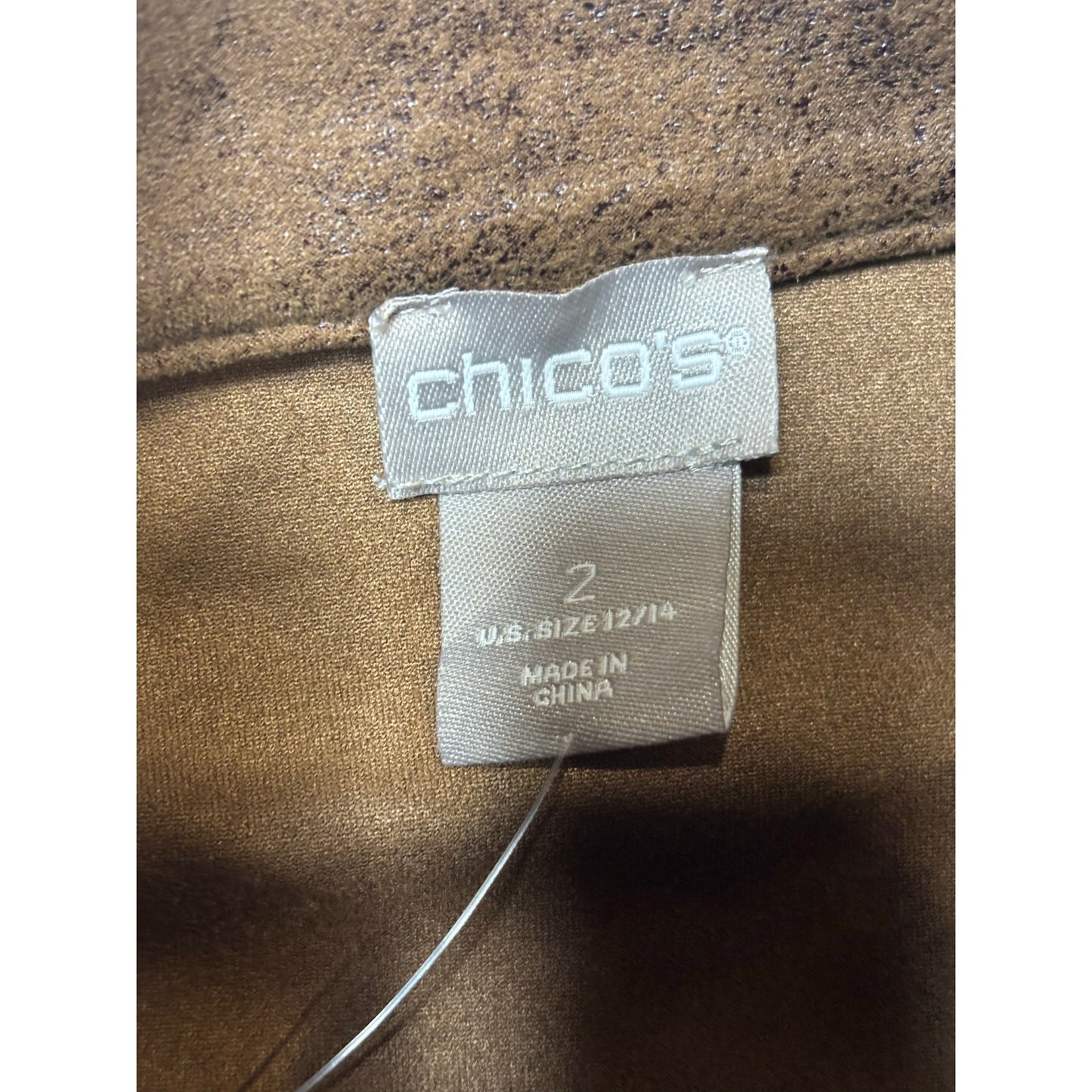 Chico’s Faux Suede Brown Zip-Front Jacket w/ Lace-Up Sleeve Detail SZ 2(Large)