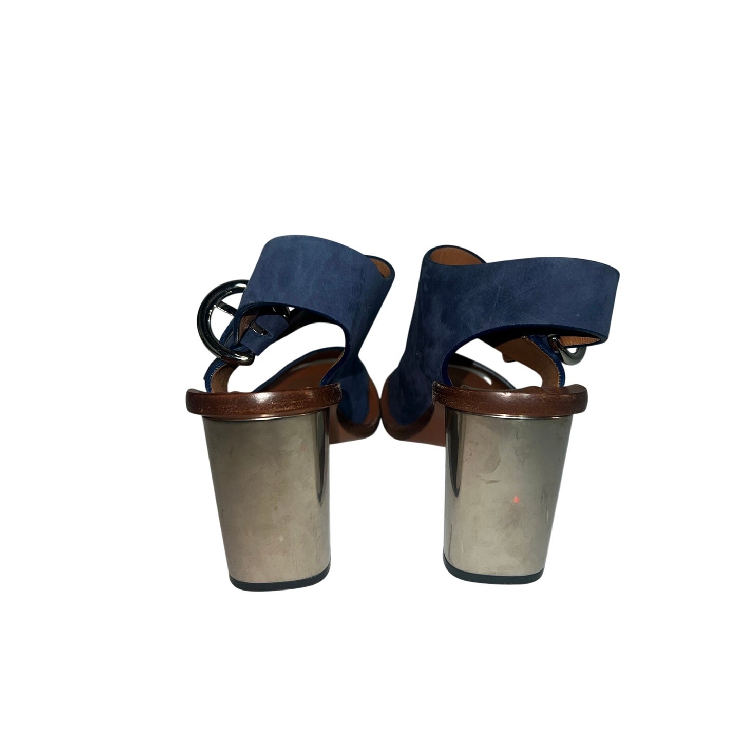 Celine Phoebe Philo Navy Suede Ring Slingback Metal Heel Sandals SZ 36