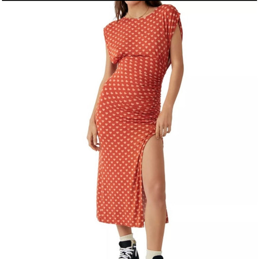 Free People Lakeside Heart Printed Ginger Midi Dress SZ XS