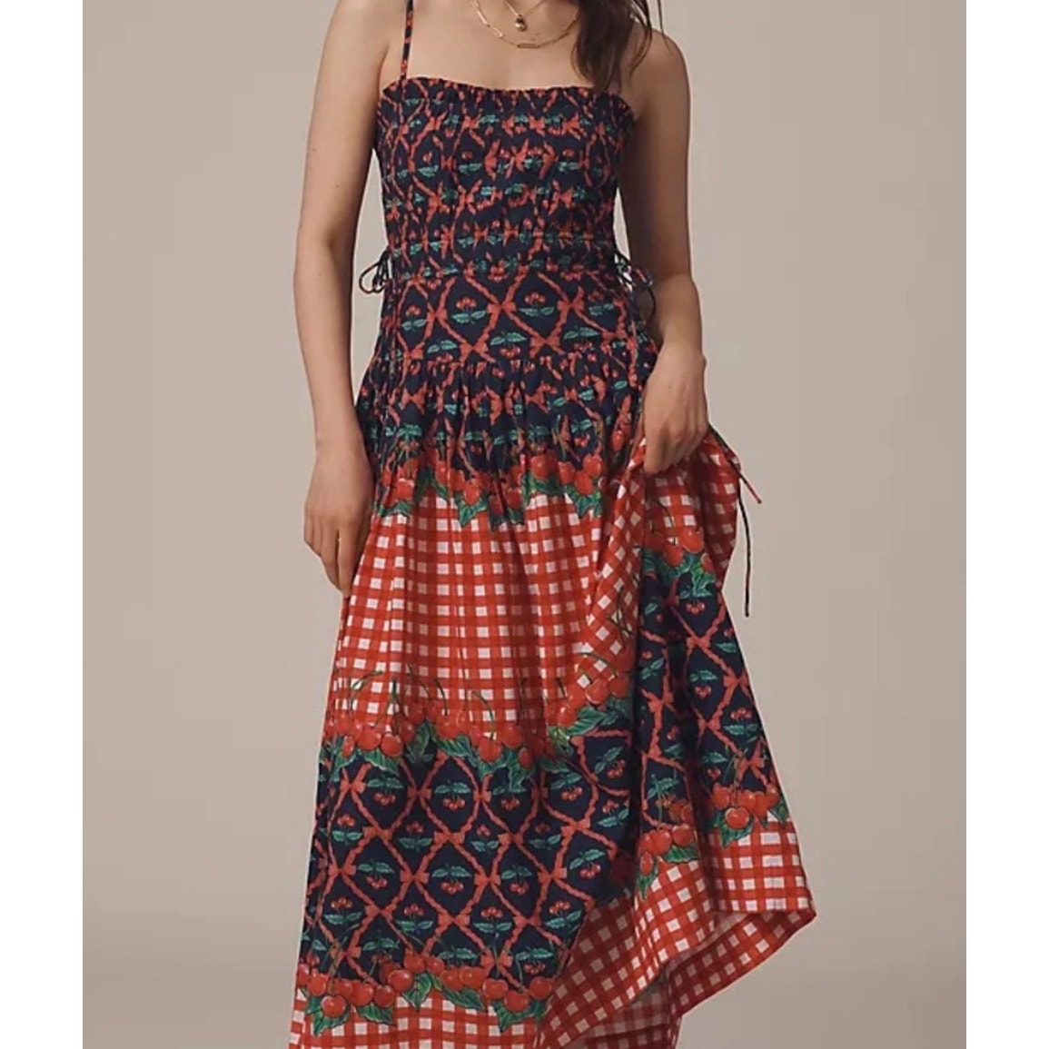 Damson Madder Kelia Cherry Pie Smocked Midi Dress US 4 UK 8