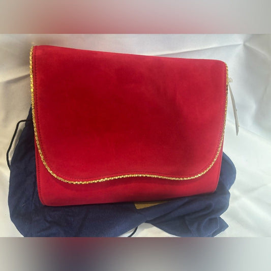 Vintage Stuart Weitzman “Chain Swirl” Red Suede Clutch
