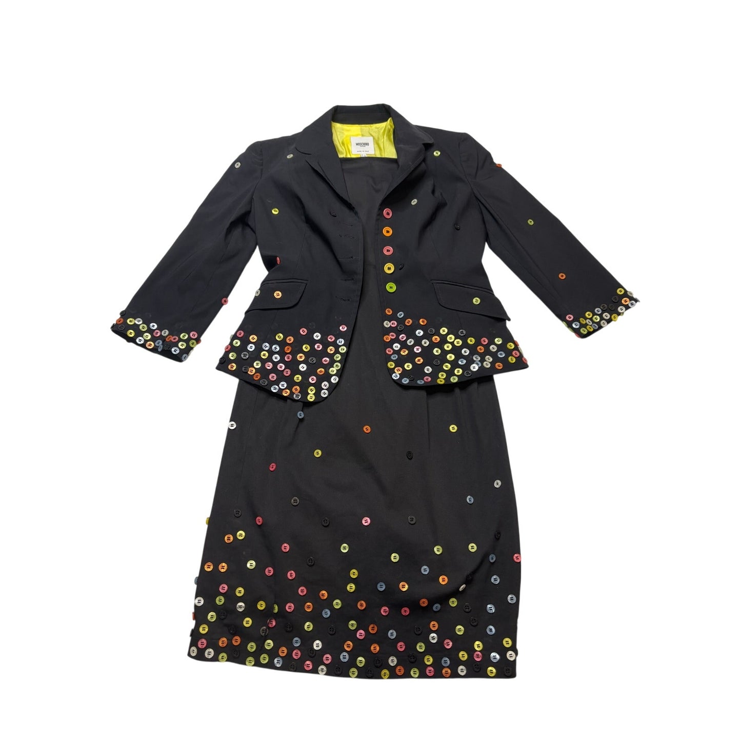 Vintage Moschino Jeans Y2K Button-Embellished Jacket & Strapless Dress Set SZ 8