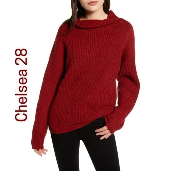 CHELSEA 28 NWOT Rib Funnel Neck Women's Red Sweater Size XXS