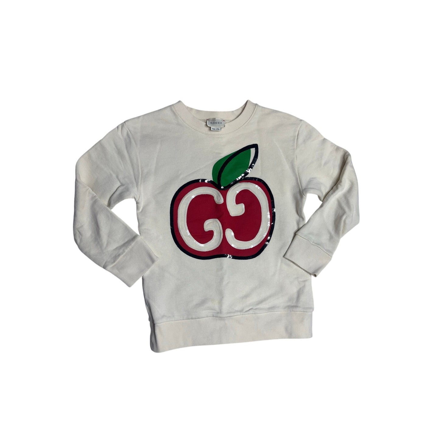 Gucci Kids Ivory Apple GG Logo Sequin Sweatshirt SZ 8