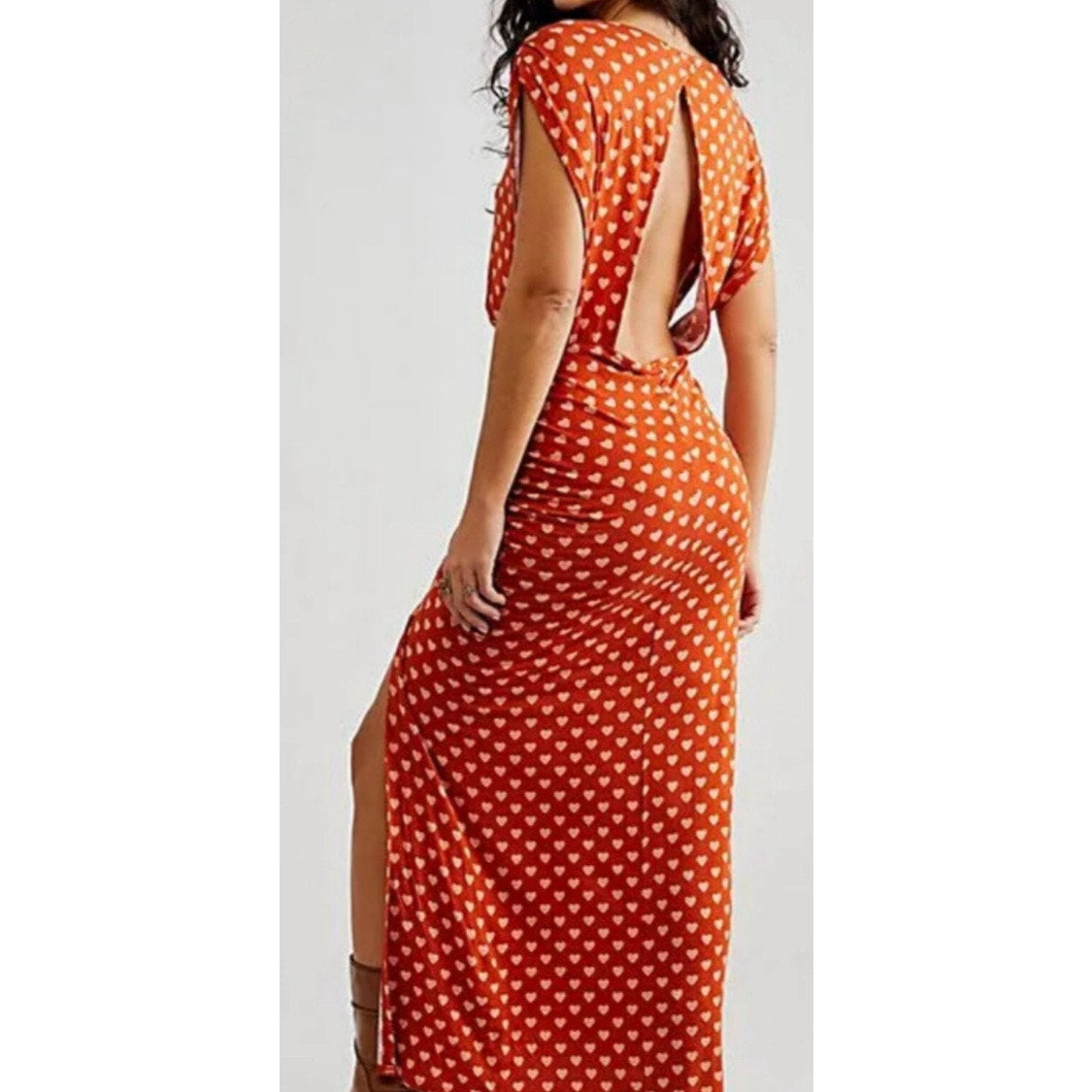 Free People Lakeside Heart Printed Ginger Midi Dress SZ XS