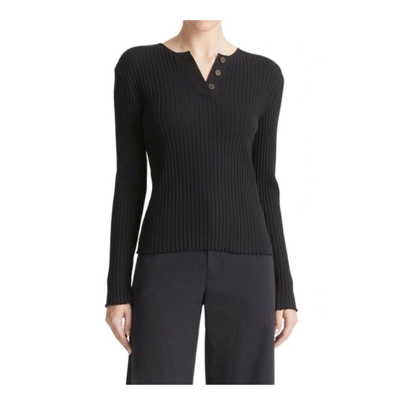 Vince Cotton Blend Rib Henley Sweater SZ SM