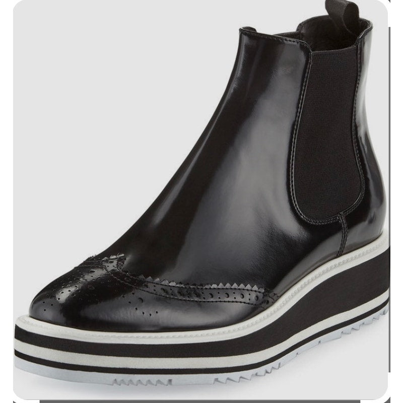 Prada Micro Sole Brogue Chelsea Boots SZ 38.5