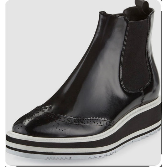 Prada Micro Sole Brogue Chelsea Boots SZ 38.5