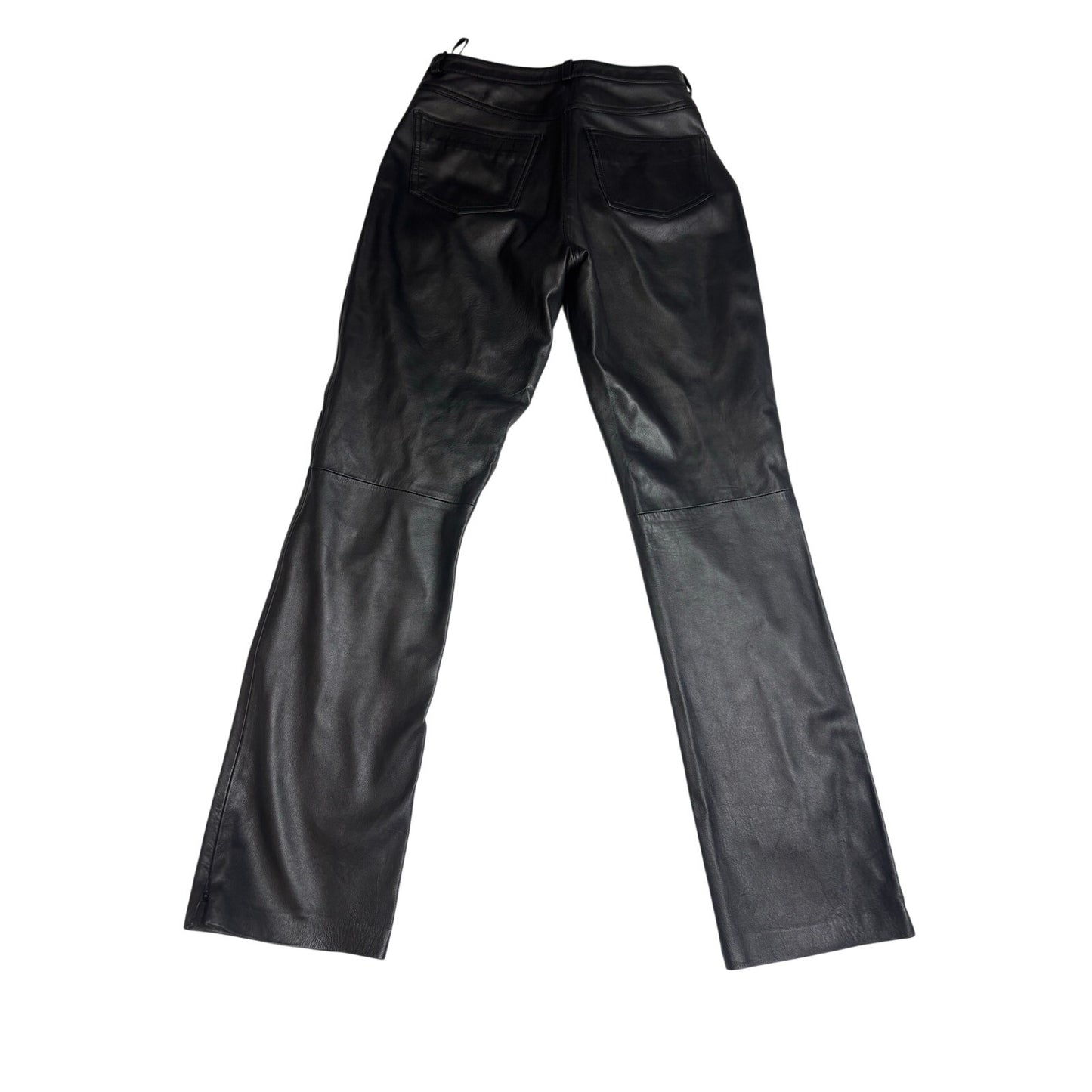 Y2K Bebe Genuine Leather Pants Black Straight Leg SZ 8