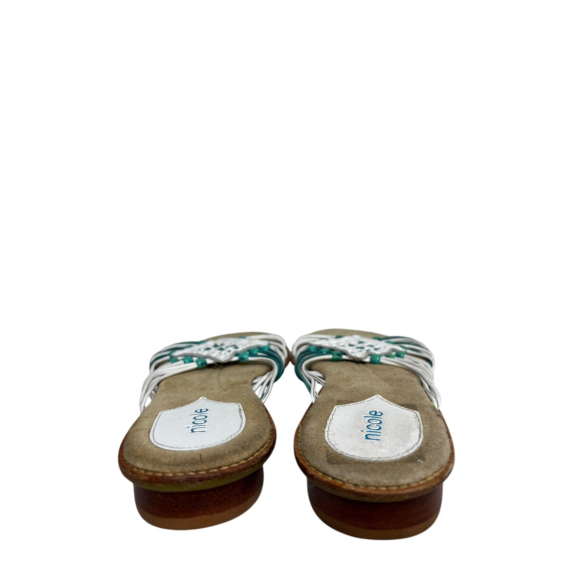 Nicole Leather Beaded Slide Sandals SZ 9