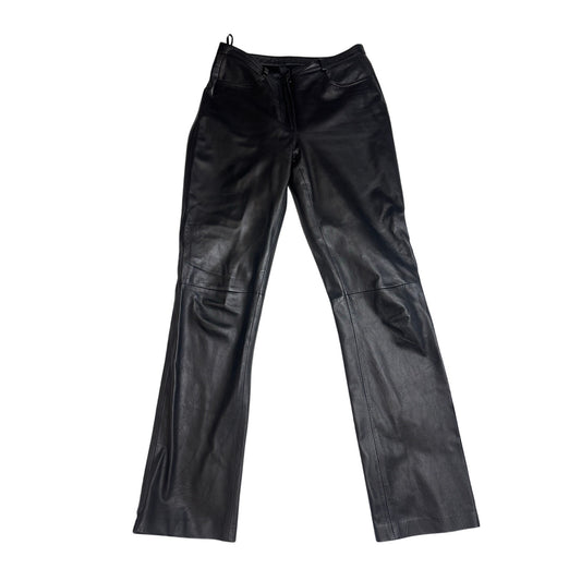 Y2K Bebe Genuine Leather Pants Black Straight Leg SZ 8