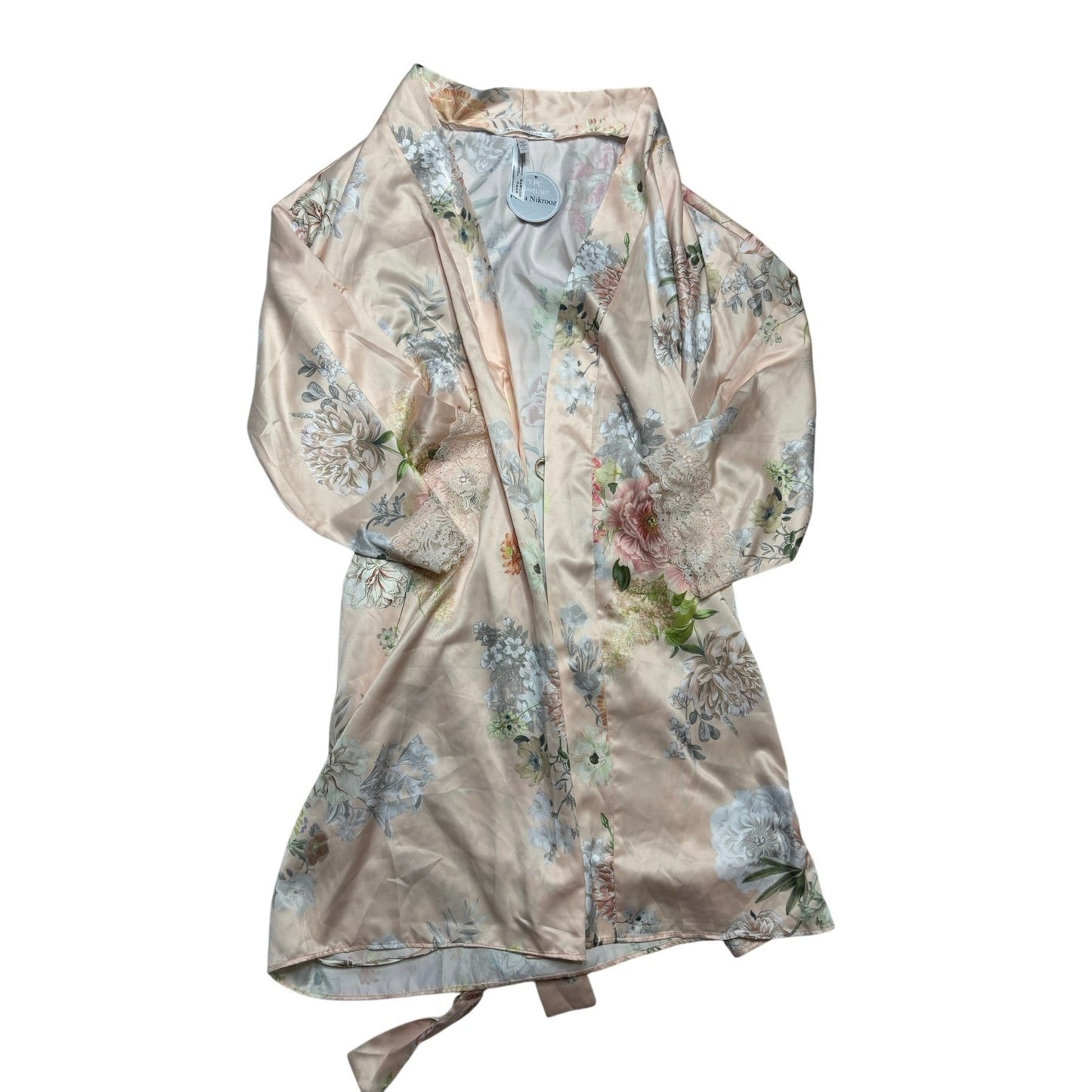 Flora by Flora Nikrooz Sabrina Satin Floral 3-Piece Pajama Set SZ Med