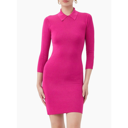 Trina Turk Bookish Knit Mini Dress Pink Collared 3/4 Sleeve SZ S