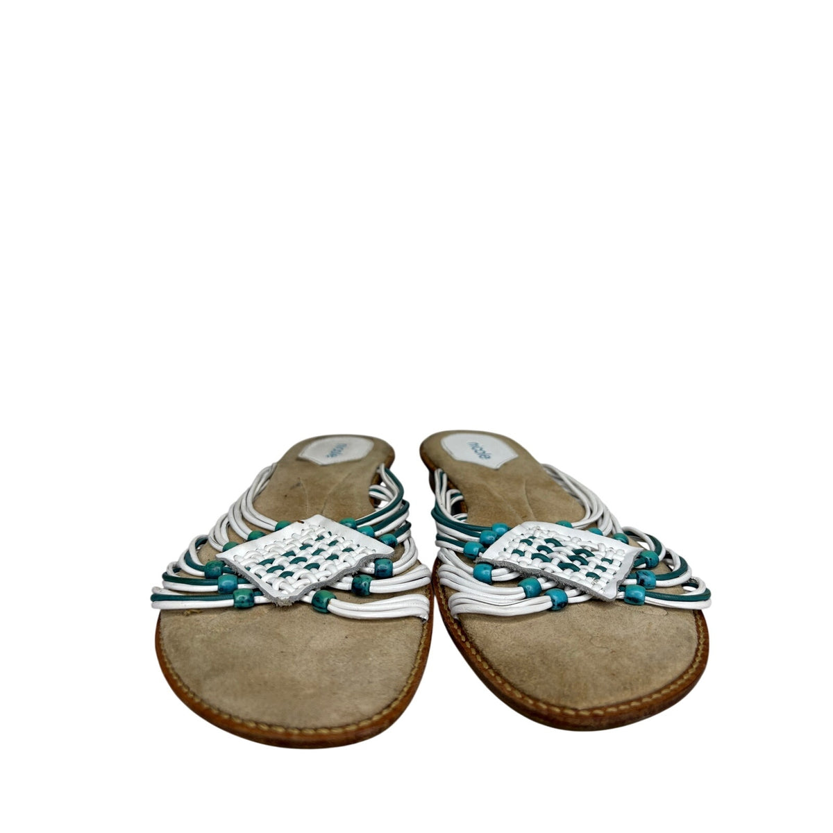 Nicole Leather Beaded Slide Sandals SZ 9