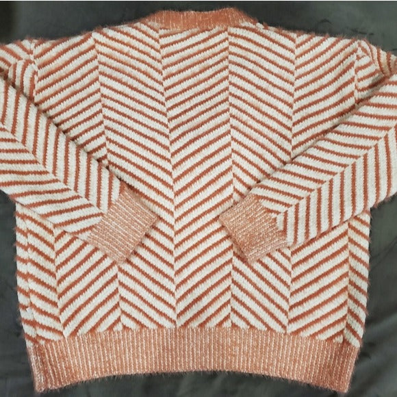 Frnch Rose Women's Striped V-Neck Sweater SZ Small/Med