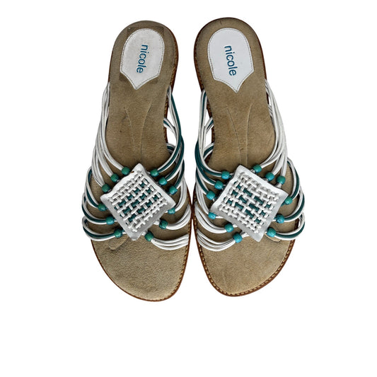 Nicole Leather Beaded Slide Sandals SZ 9