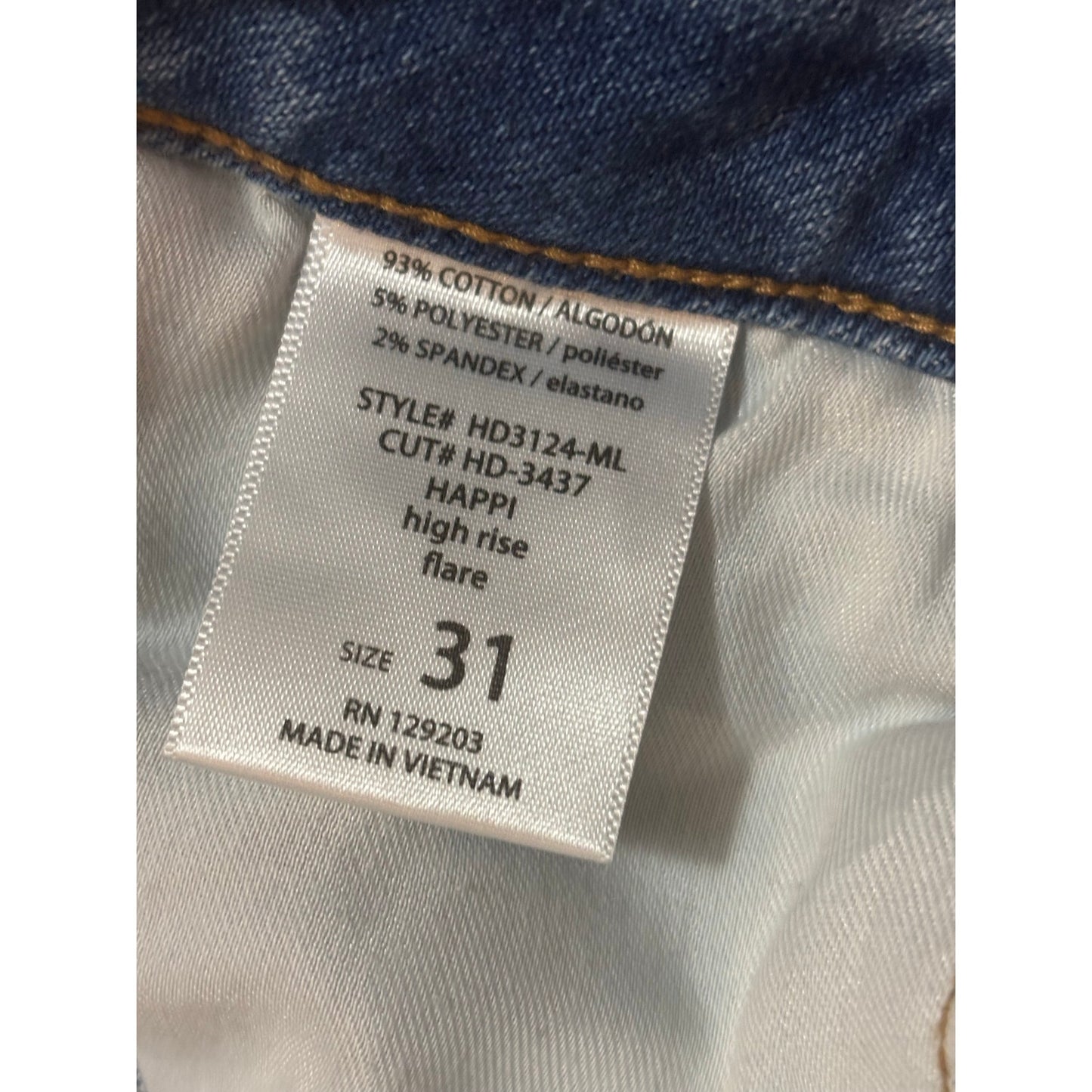 Hidden Los Angeles Happi High Rise Flare Jeans SZ 31