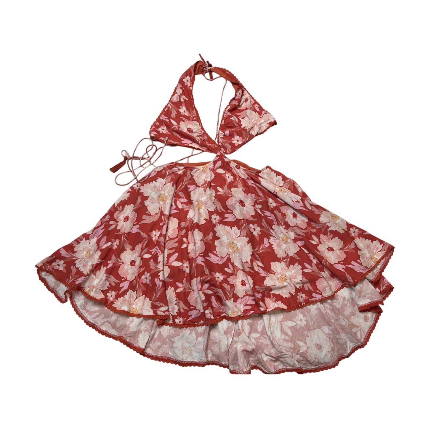 Ale by Alessandra Ali Halter Dress Coral Floral Tassel Resort Cover-Up SZ 10