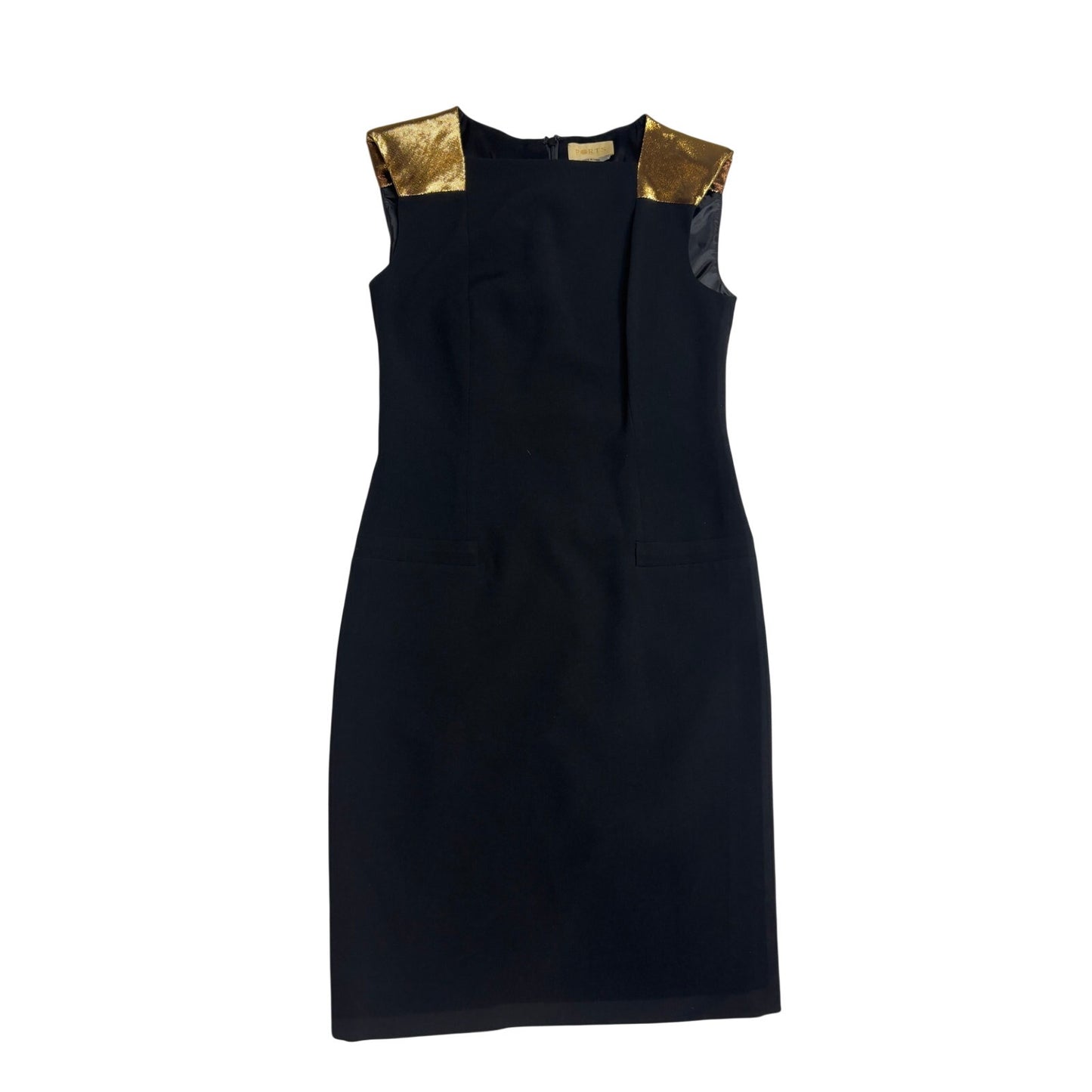 PORTS 1961 Black Metallic Trim Cap Sleeve Sheath Dress Size 2
