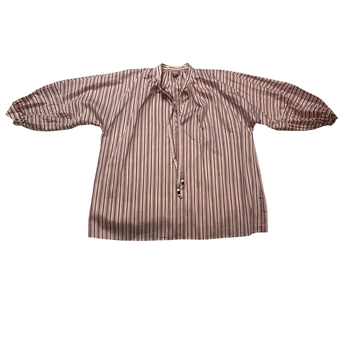 BOSS by Hugo Boss Bateco Striped Tie Neck Lyocell Blouse SZ 10