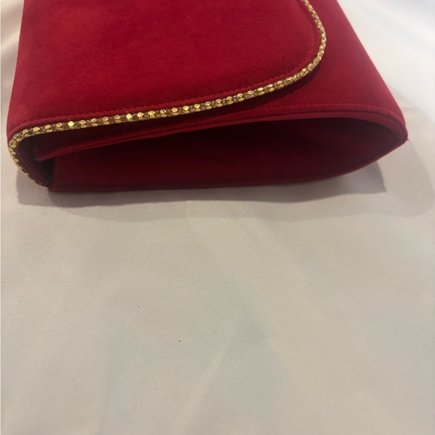 Vintage Stuart Weitzman “Chain Swirl” Red Suede Clutch