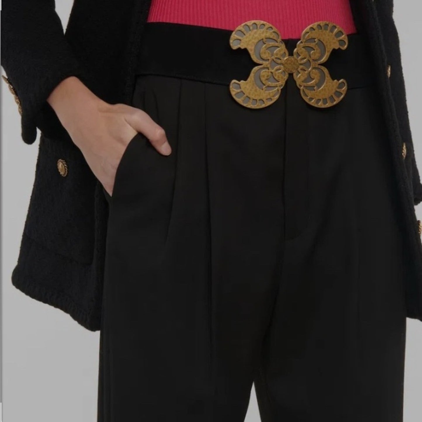 SAINT LAURENT Butterfly Buckle Suede Belt In Nero SZ 75