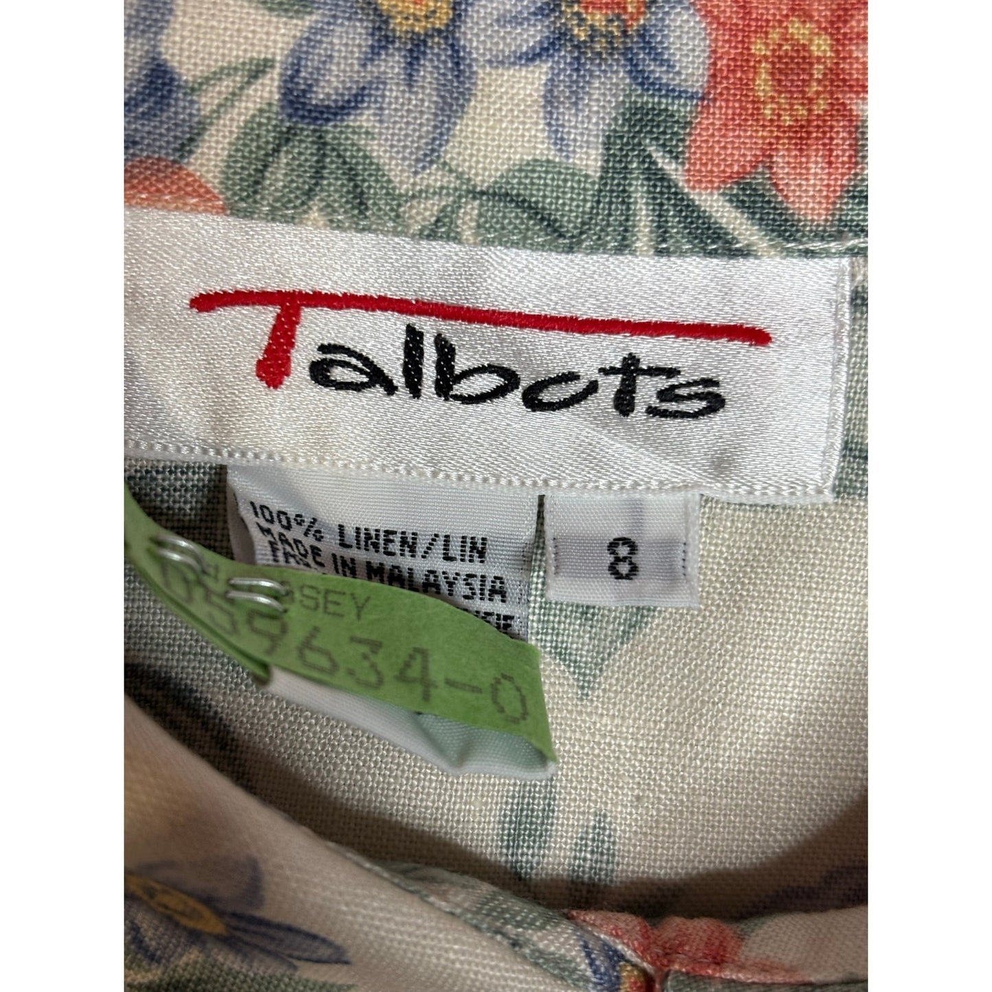 Talbots Linen Floral Button Front Blouse SZ 8