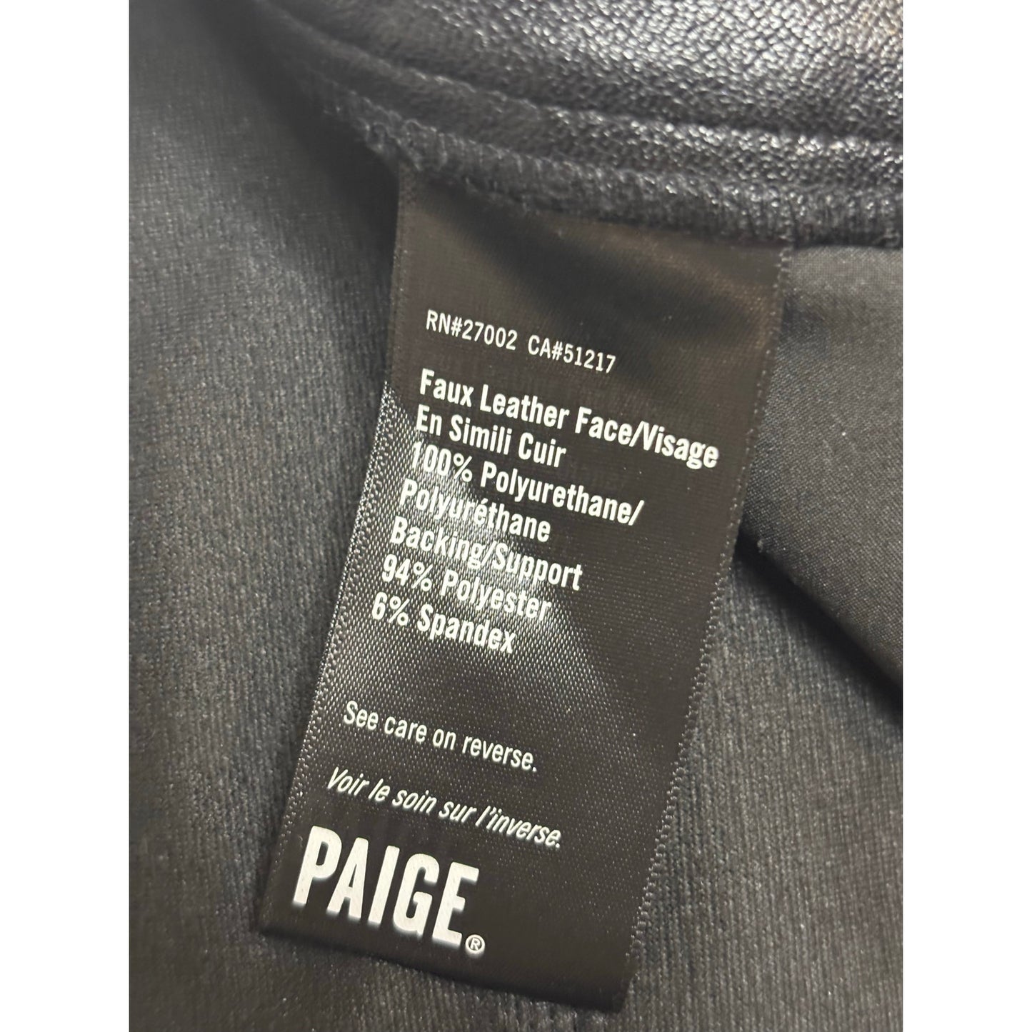 PAIGE Black Faux Leather Skinny Pants Size 26