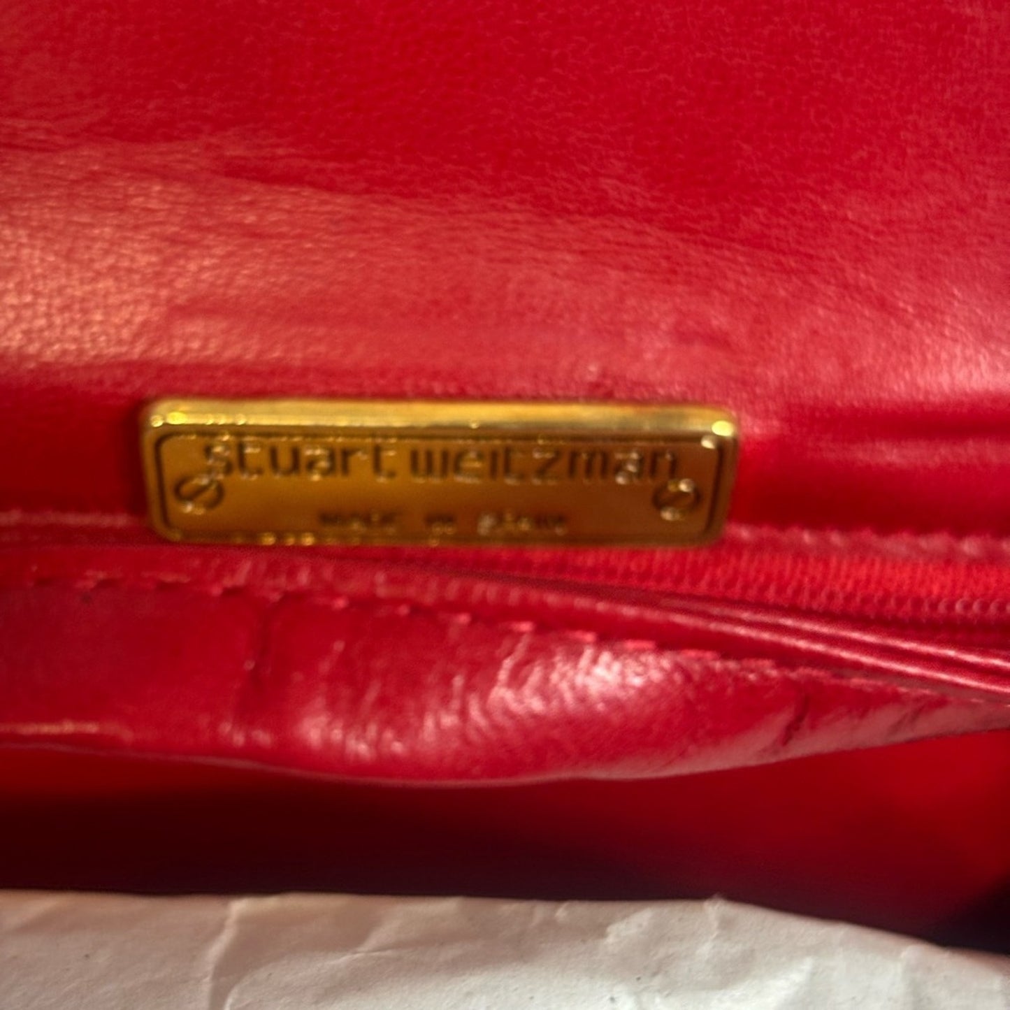 Vintage Stuart Weitzman “Chain Swirl” Red Suede Clutch