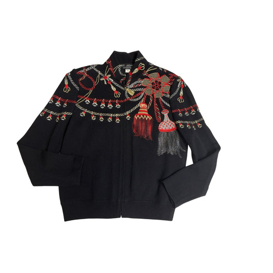 St. John Collection by Marie Gray Black Embroidered Knit Sweater Top SZ 4