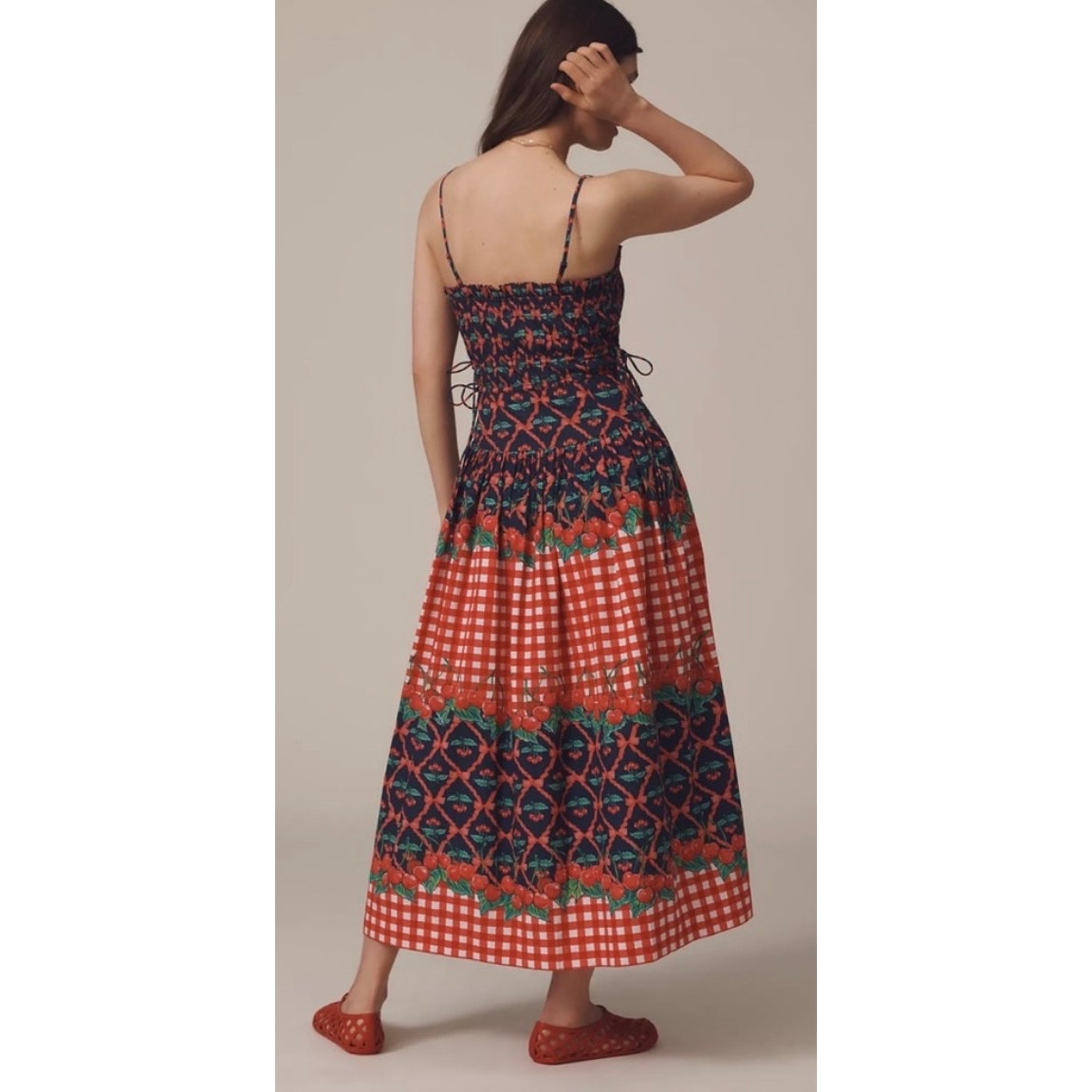 Damson Madder Kelia Cherry Pie Smocked Midi Dress US 4 UK 8
