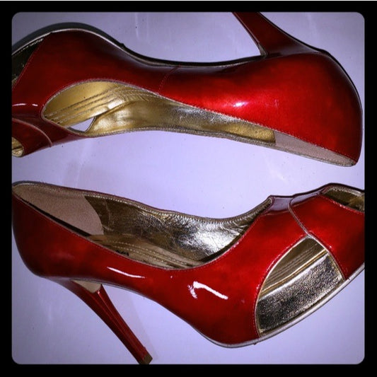 Stella Luna Red Patent Leather Peep Toe Women's Stilettos