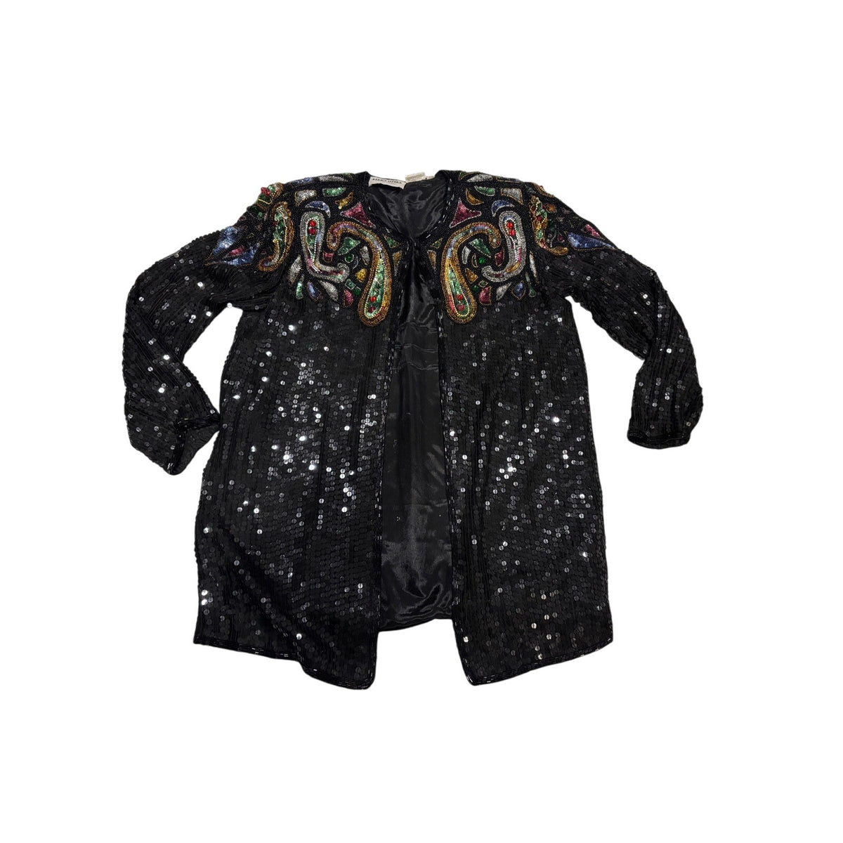 Vintage Silky Nites by Cherish Beaded Sequin Silk Jacket SZ 10-12