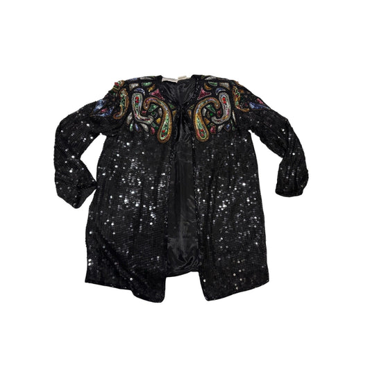 Vintage Silky Nites by Cherish Beaded Sequin Silk Jacket SZ 10-12