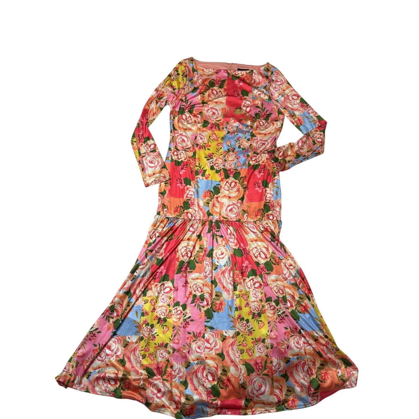 Alexia Admor Khaite Floral Multi Long Sleeve Shirred Maxi Dress SZ 14