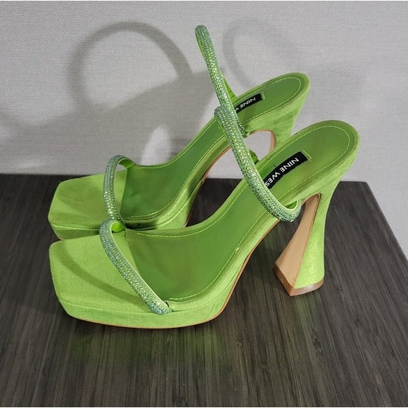 Ninewest Bedazzled Adine Platform Sandals SZ 7.5 in Green