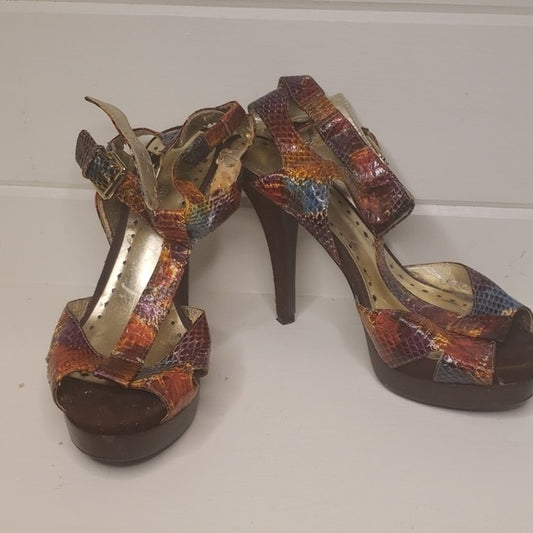 BCBGirls Snake Print Heeled Sandals Sz 7 1/2