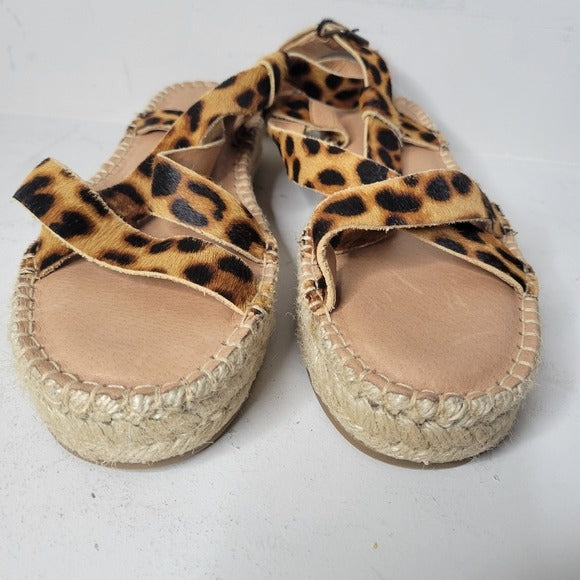 Madewell The Malia Espadrille Sandal in Leopard Calf Hair SZ 9