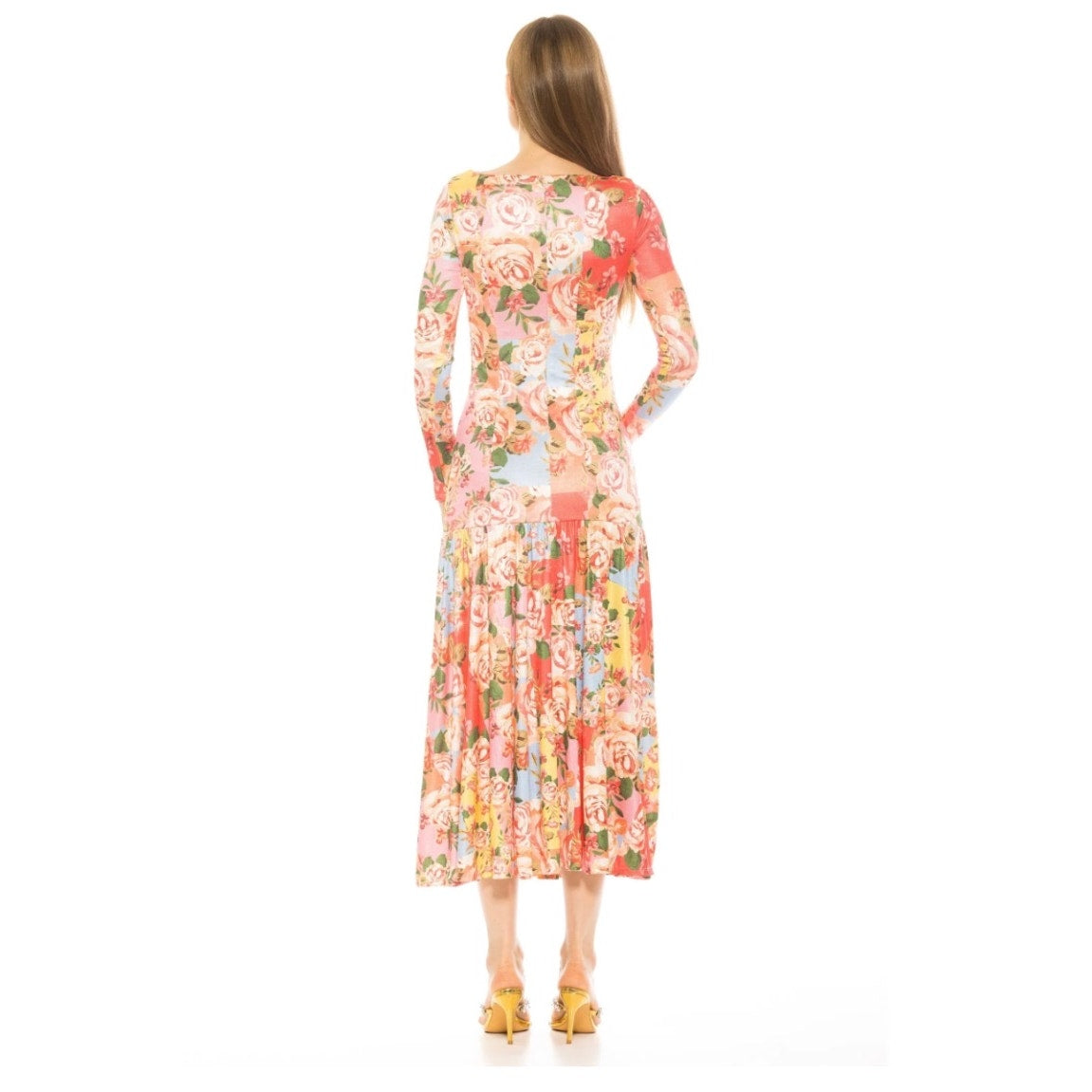 Alexia Admor Khaite Floral Multi Long Sleeve Shirred Maxi Dress SZ 14