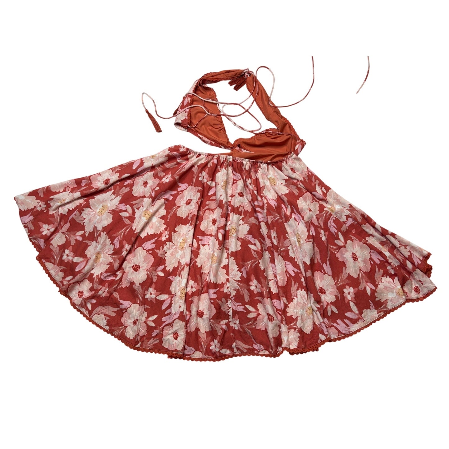 Ale by Alessandra Ali Halter Dress Coral Floral Tassel Resort Cover-Up SZ 10